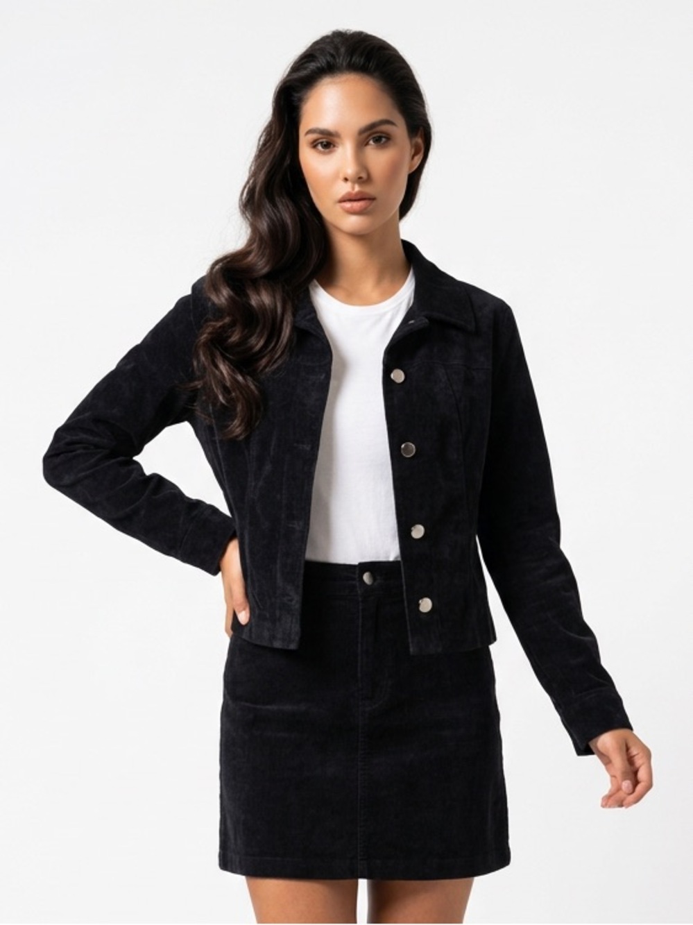 R.O.C. Black Velvet Button-Front Women's Jacket Large
